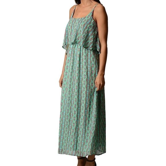 Christine V Printed Mint Green Chiffon Flowy Maxi Dress Tribal Pattern Size M​ - Picture 4 of 11
